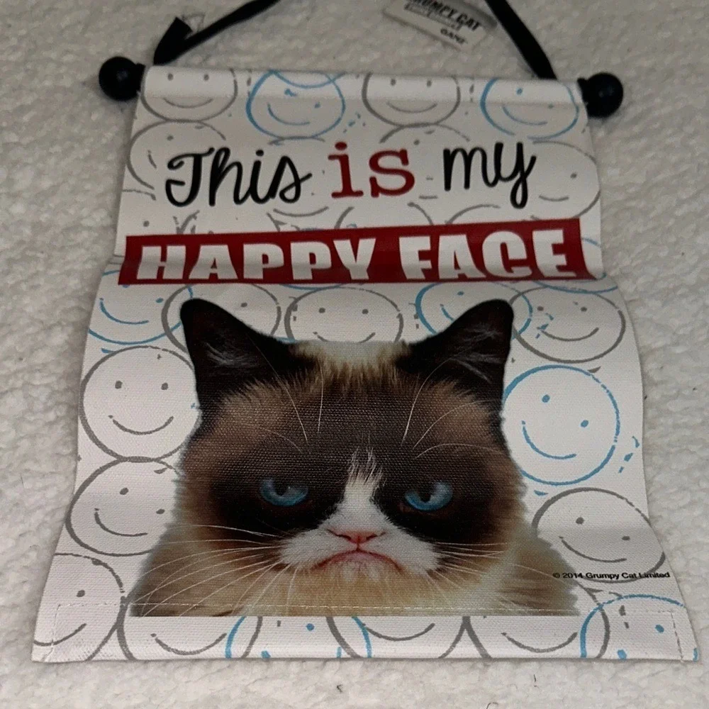 Ganz Grumpy Cat This Is My Happy Face Cotton Canvas Wall Hanging Banner HGC13305
